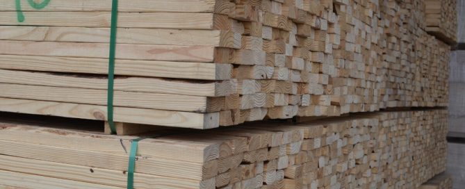 Large banded stack of southern yellow pine lumber